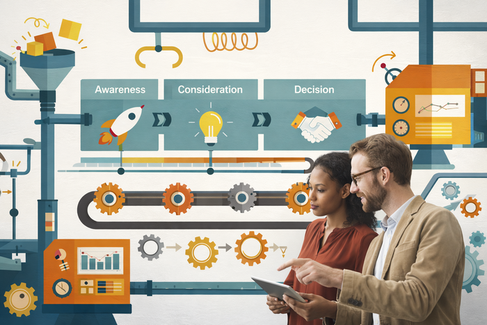 A joined-up sales and marketing system with clear stages and dashboards